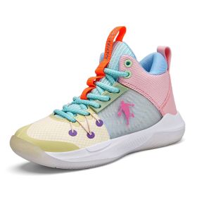 New fashion children's shoes comfortable and breathable all match primary and secondary school students youth basketball sports shoes running sho (Color: White yellow, size: 33)