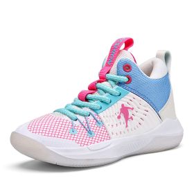 New fashion children's shoes comfortable and breathable all match primary and secondary school students youth basketball sports shoes running sho (Color: White pink, size: 34)